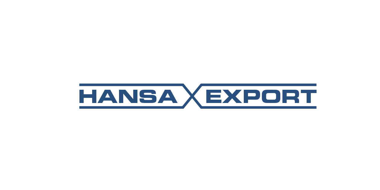 Hansa Export Logo – blauer Schriftzug mit stilisiertem X-Symbol zwischen den Wortteilen
