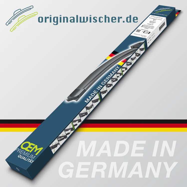 Originalwischer.de Scheibenwischer-Verpackung mit OEM-Premium-Qualitätssiegel und Aufschrift „Made in Germany