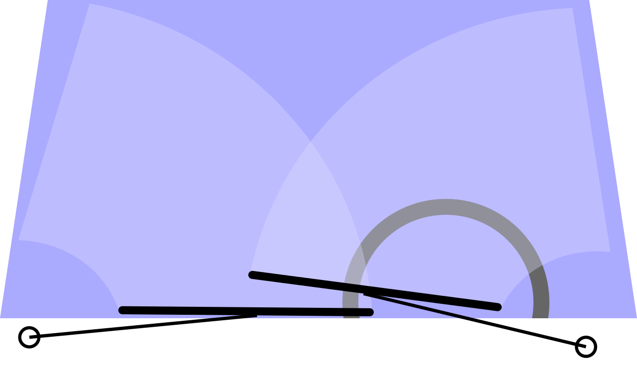 Schematische Illustration zweier Scheibenwischer in Ruhestellung auf blauer Windschutzscheibe
